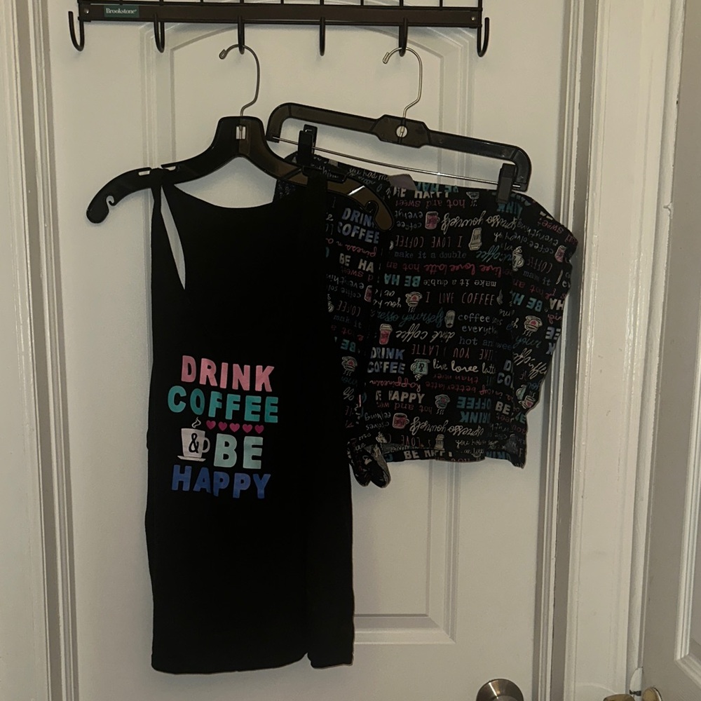 Coffee Graphic Black Sleep Tank and Shorts Set